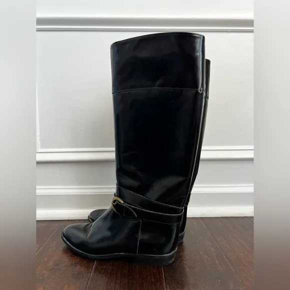 CHARLES DAVID vintage Italy black shiny leather riding boots 8AA