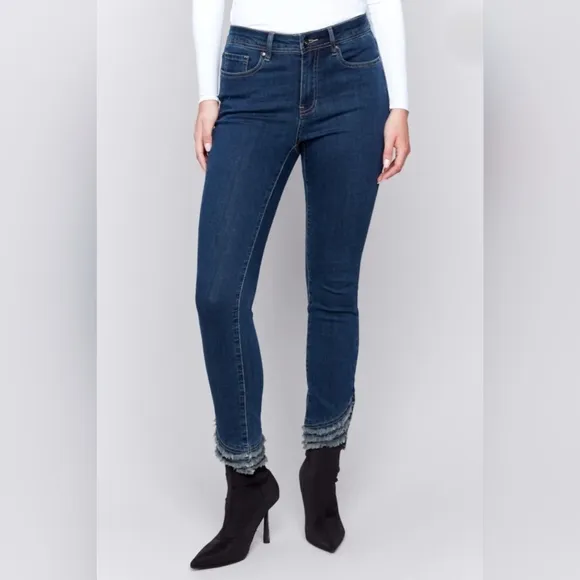 CHARLIE B Boho Dark Wash Freyed Hem Denim Jeans Women's Size 4