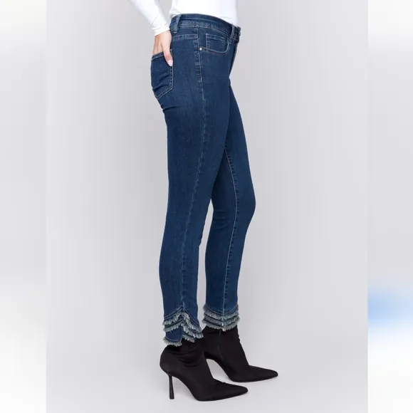 CHARLIE B Boho Dark Wash Freyed Hem Denim Jeans Women's Size 4