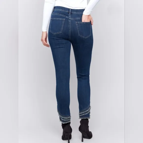 CHARLIE B Boho Dark Wash Freyed Hem Denim Jeans Women's Size 4