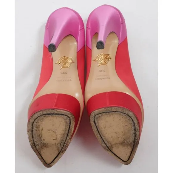 Charlotte Olympia sz 38.5 US 8.5 shoes pink red silk platform