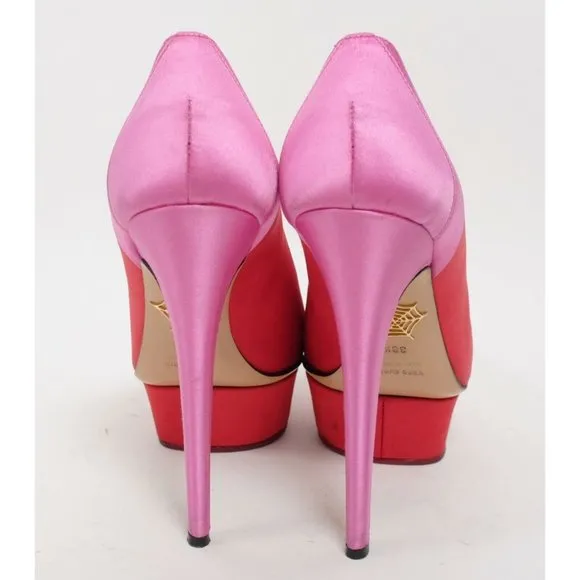 Charlotte Olympia sz 38.5 US 8.5 shoes pink red silk platform