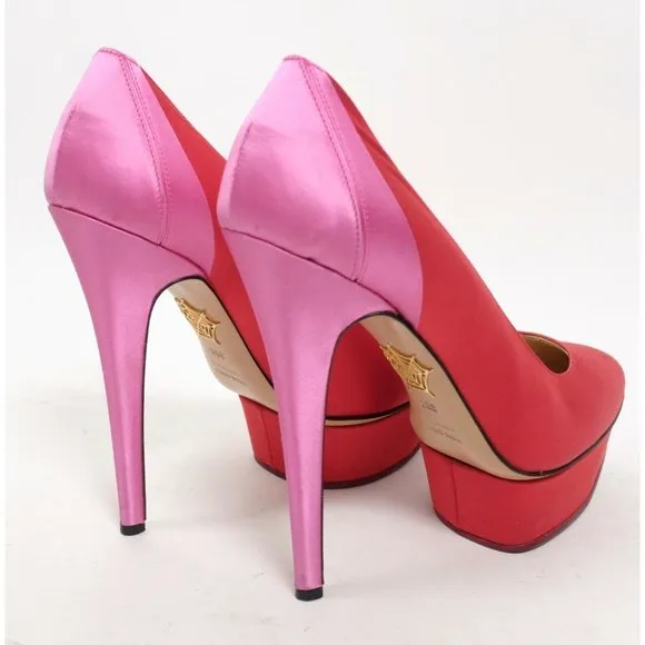 Charlotte Olympia sz 38.5 US 8.5 shoes pink red silk platform