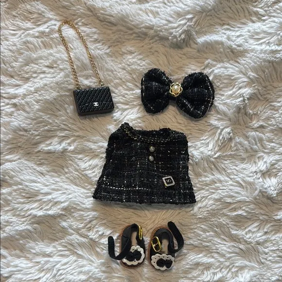 Chic Black Doll Accessory Set 4 Piece - Fits Labubu (Not Included)