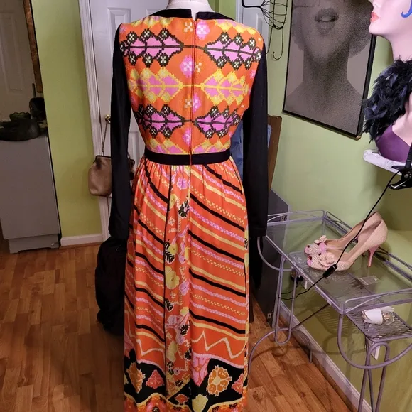 Chic Saks Fifth Avenue 1960's Ikat Print Maxi Dress