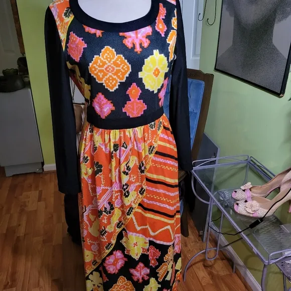 Chic Saks Fifth Avenue 1960's Ikat Print Maxi Dress