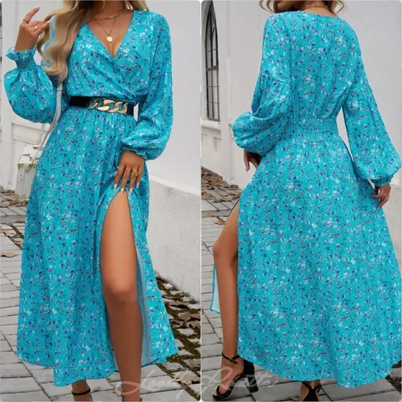 Chic Split Printed Surplice Midi Dress