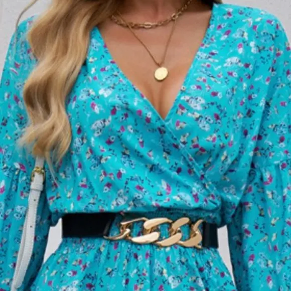 Chic Split Printed Surplice Midi Dress
