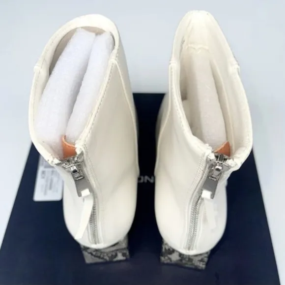 Chic White Ankle Boots with Snakeskin Block Heel