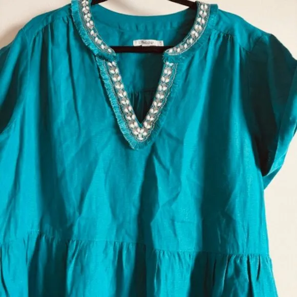 CHICO'S Linen Embellished Cap Sleeve Dress with pockets size 18