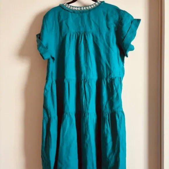 CHICO'S Linen Embellished Cap Sleeve Dress with pockets size 18