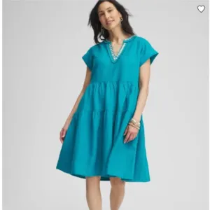 CHICO'S Linen Embellished Cap Sleeve Dress with pockets size 18
