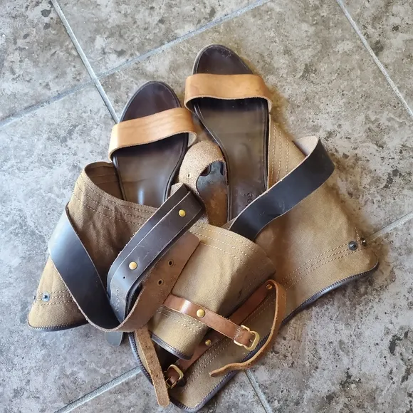 Chloé strappy gladiator sandals calf skin leather and canvas boho size 3…