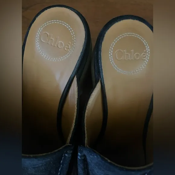 CHLOE Black Suede Platform Mules