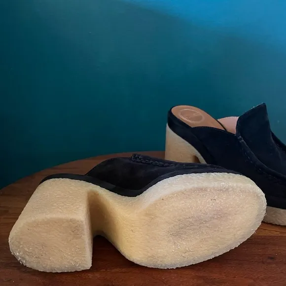 CHLOE Black Suede Platform Mules