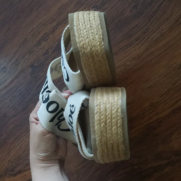 Chloe Cream Canvas Platform Sandals Size 40