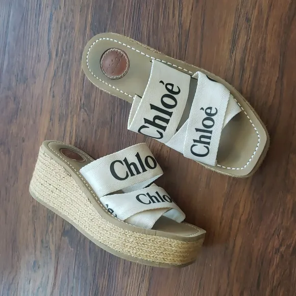 Chloe Cream Canvas Platform Sandals Size 40