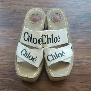 Chloe Cream Canvas Platform Sandals Size 40