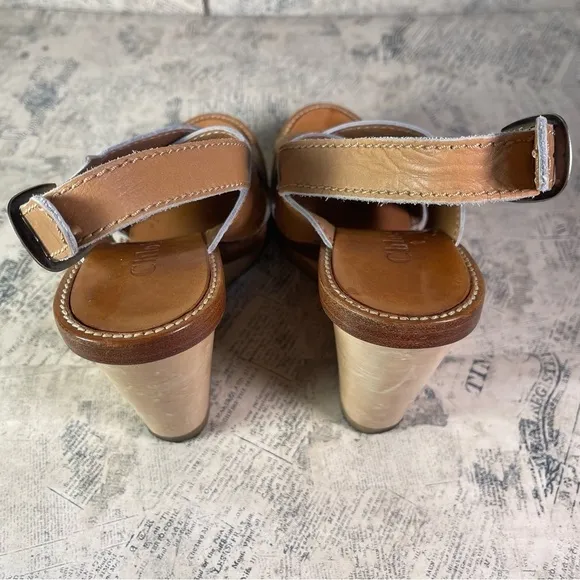 Chloe Dune leather cross over wedge platform sandals