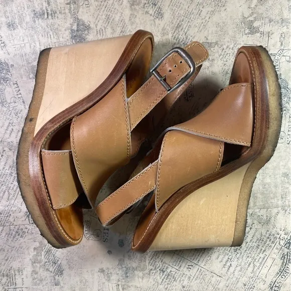 Chloe Dune leather cross over wedge platform sandals