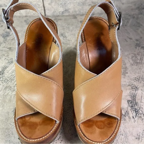 Chloe Dune leather cross over wedge platform sandals