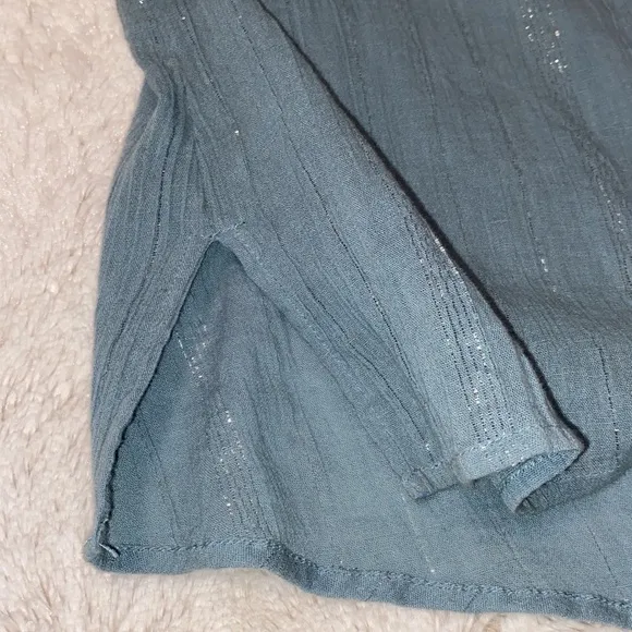 Chloe Oliver 2 piece  ruched ruffle boho aqua blue metallic silver skirt size M