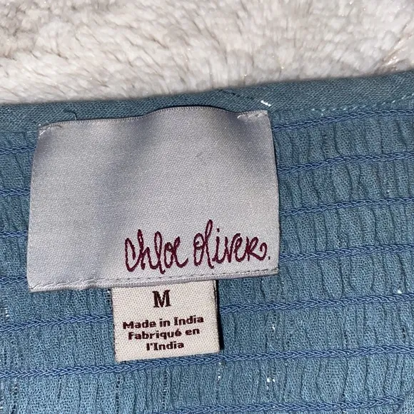 Chloe Oliver 2 piece  ruched ruffle boho aqua blue metallic silver skirt size M