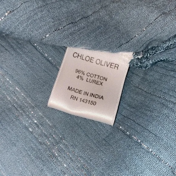 Chloe Oliver 2 piece  ruched ruffle boho aqua blue metallic silver skirt size M