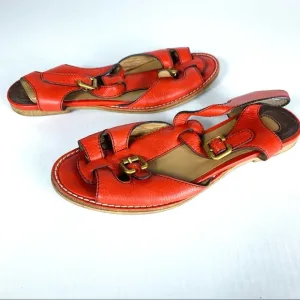 Chloe red leather sandals boho flats