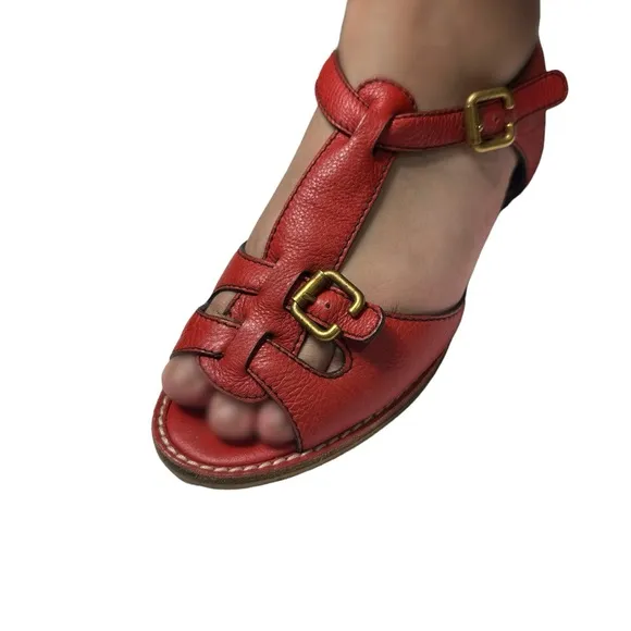 Chloe red leather sandals boho flats
