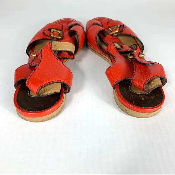 Chloe red leather sandals boho flats