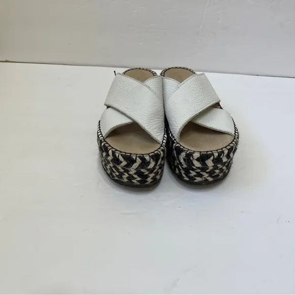 CHOCOLAT BLU NIZA ESPADRILLE PLATFORM SANDALS IN WHITE LEATHER
