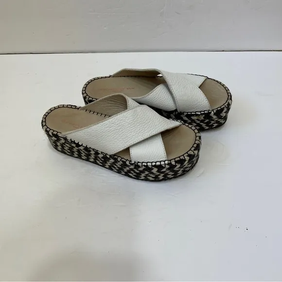 CHOCOLAT BLU NIZA ESPADRILLE PLATFORM SANDALS IN WHITE LEATHER