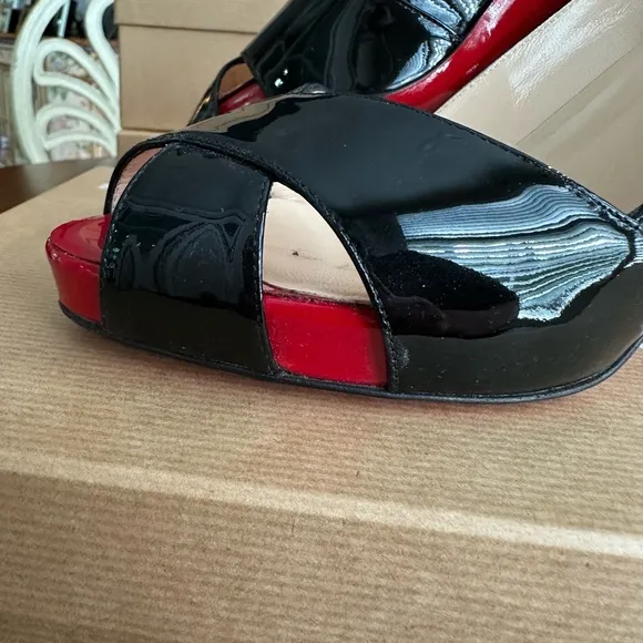 Christian Louboutin Black Patent and Red Platform Women's Shoes