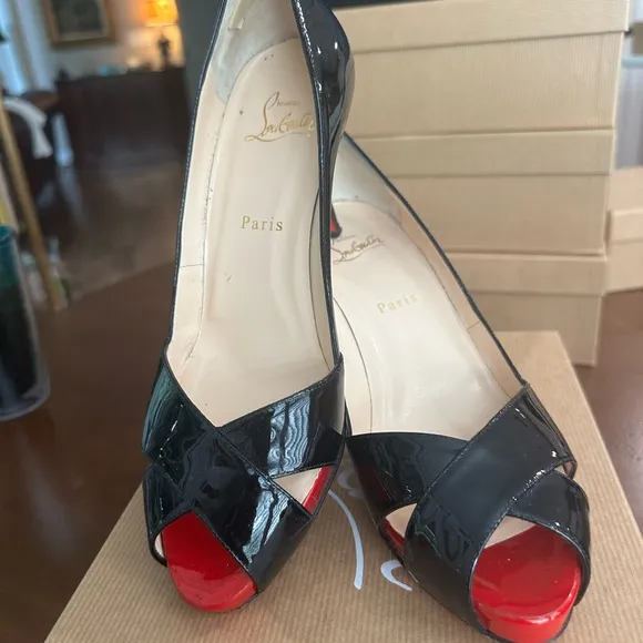 Christian Louboutin Black Patent and Red Platform Women's Shoes