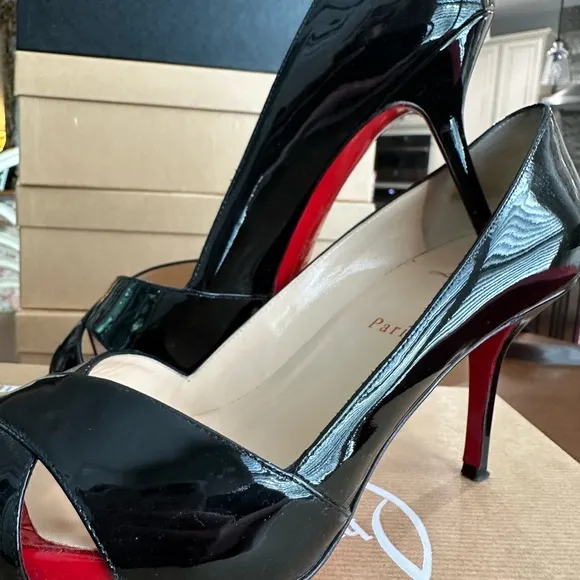 Christian Louboutin Black Patent and Red Platform Women's Shoes