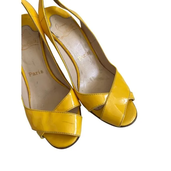 CHRISTIAN LOUBOUTIN Yellow Patent Leather Wedges Size 37.5