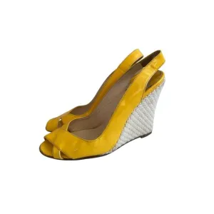 CHRISTIAN LOUBOUTIN Yellow Patent Leather Wedges Size 37.5