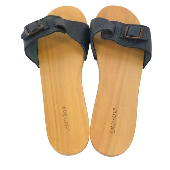 Christy Dawn Ventura Clog Sandals Navy Leather NWOB