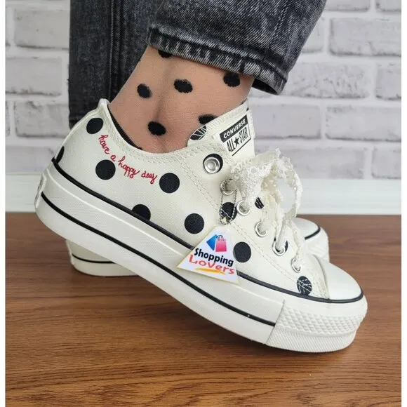 ❤️❤️Chuck Taylor All Star Lift Platform Polka Dots 7 Women Shoes White A10689C