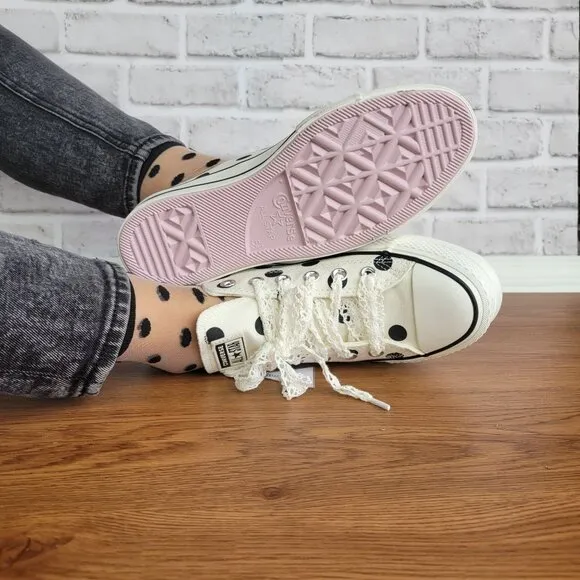 ❤️❤️Chuck Taylor All Star Lift Platform Polka Dots 7 Women Shoes White A10689C