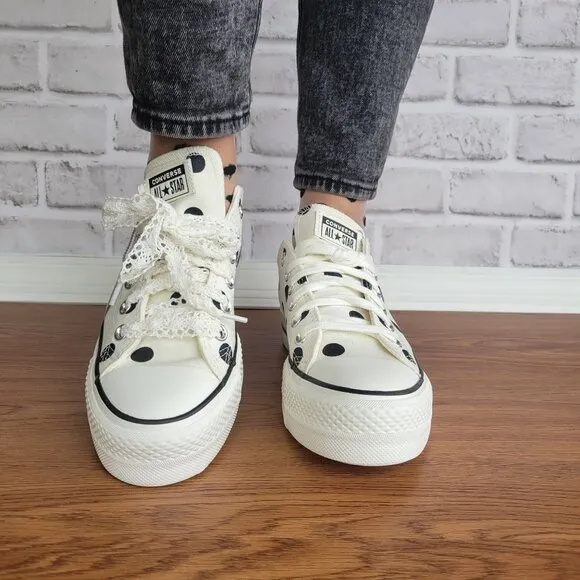 ❤️❤️Chuck Taylor All Star Lift Platform Polka Dots 7 Women Shoes White A10689C