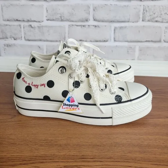❤️❤️Chuck Taylor All Star Lift Platform Polka Dots 7 Women Shoes White A10689C