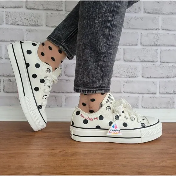 ❤️❤️Chuck Taylor All Star Lift Platform Polka Dots 7 Women Shoes White A10689C