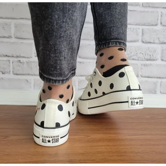❤️❤️Chuck Taylor All Star Lift Platform Polka Dots 7 Women Shoes White A10689C