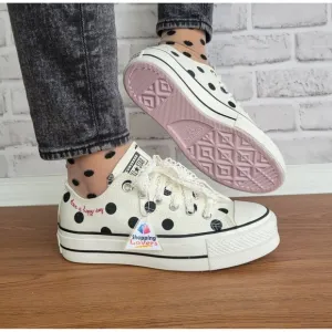 ❤️❤️Chuck Taylor All Star Lift Platform Polka Dots 7 Women Shoes White A10689C