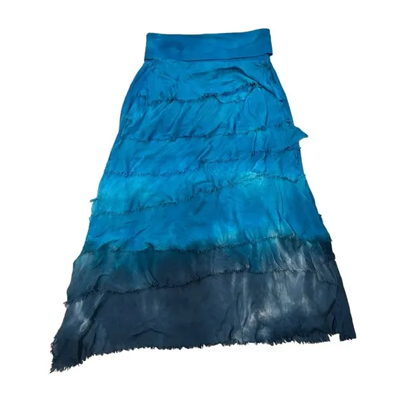Cindi Buck Design Blue Tie Dye Cotton/Silk Blend Boho Tiered Skirt.