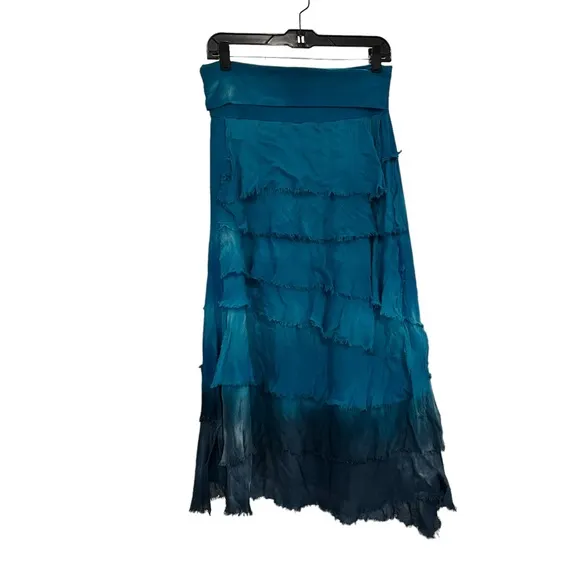 Cindi Buck Design Blue Tie Dye Cotton/Silk Blend Boho Tiered Skirt.