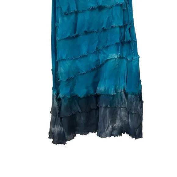 Cindi Buck Design Blue Tie Dye Cotton/Silk Blend Boho Tiered Skirt.