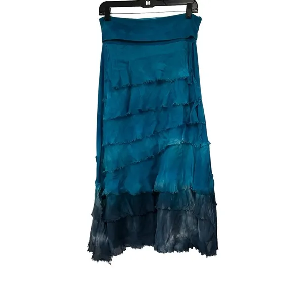 Cindi Buck Design Blue Tie Dye Cotton/Silk Blend Boho Tiered Skirt.